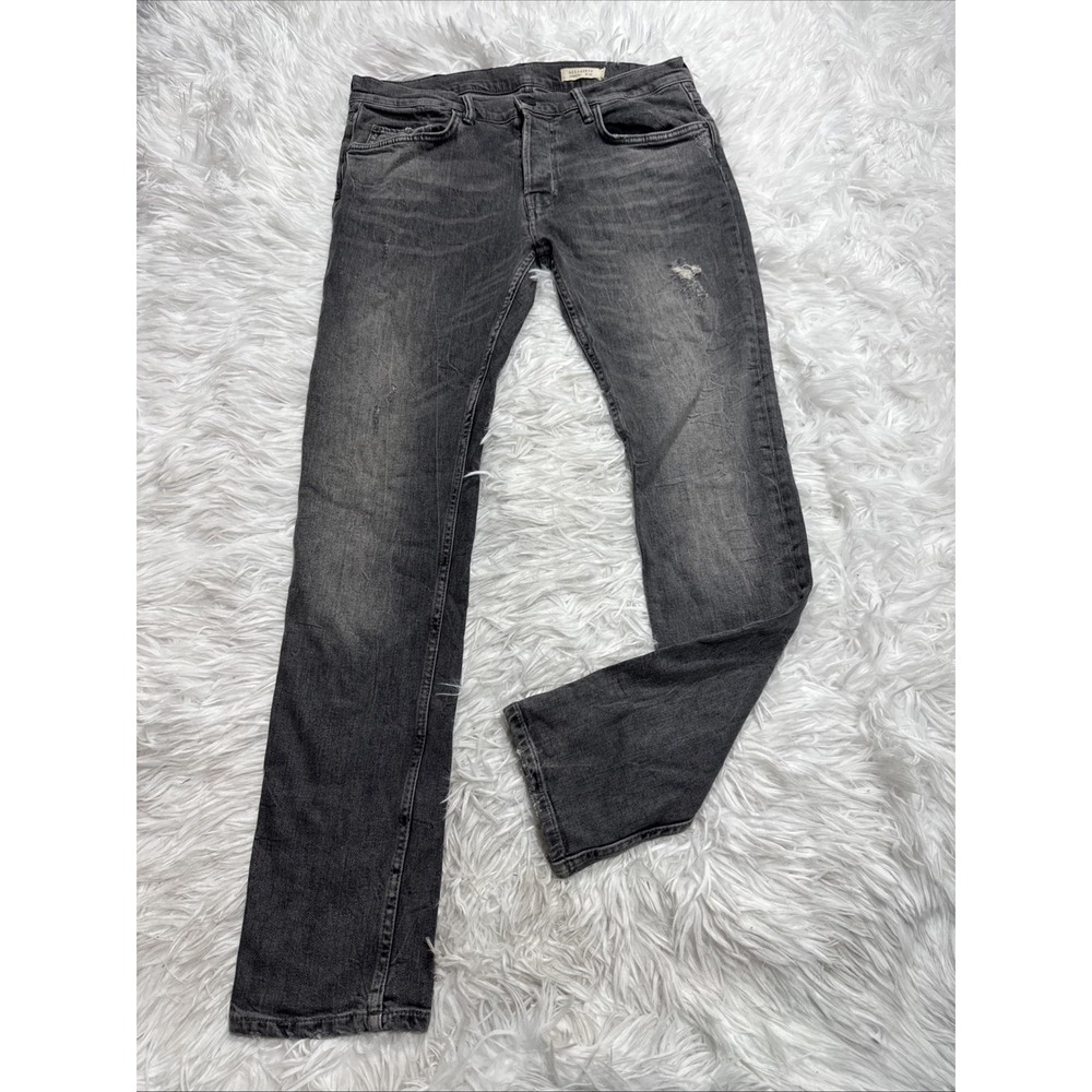 AllSaints Mens Cigarette Jeans 34 34x31 Dark Gray Distressed Wash‎ Slim Stretch